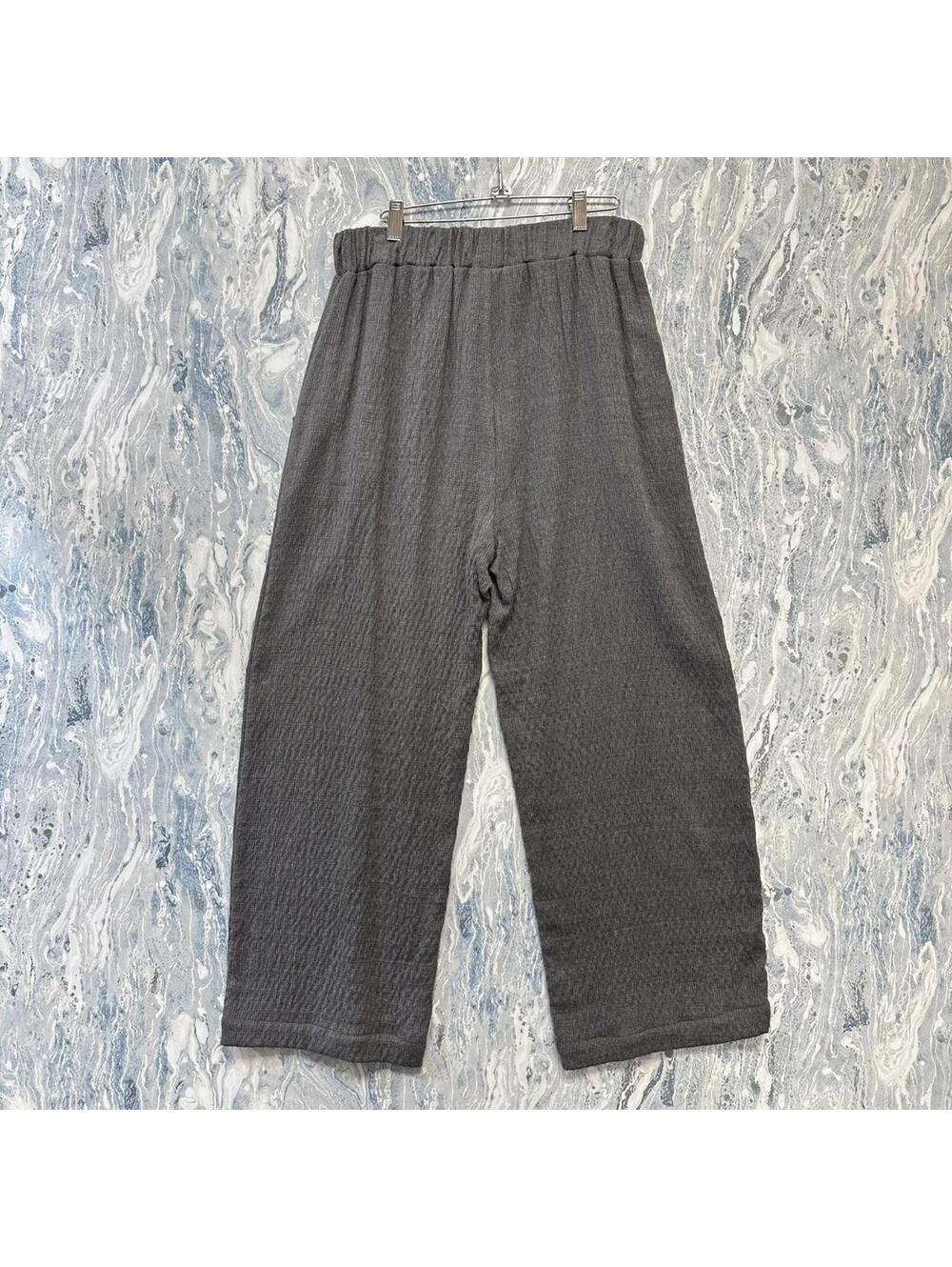 Minimalist boho lagenlook textured grey wide leg comfy lounge pants (XL) - Picture 2 of 5